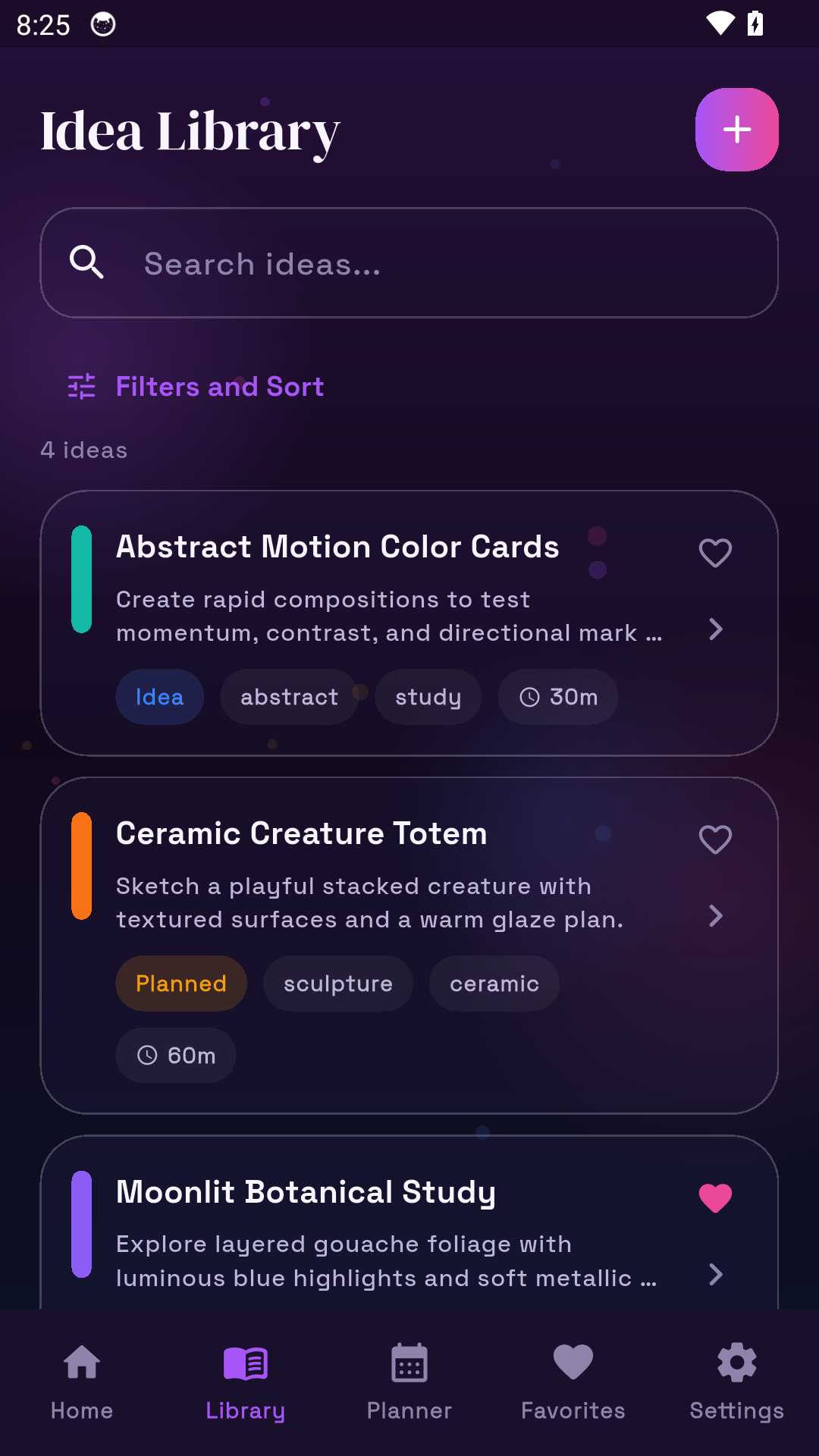 Idea library screen