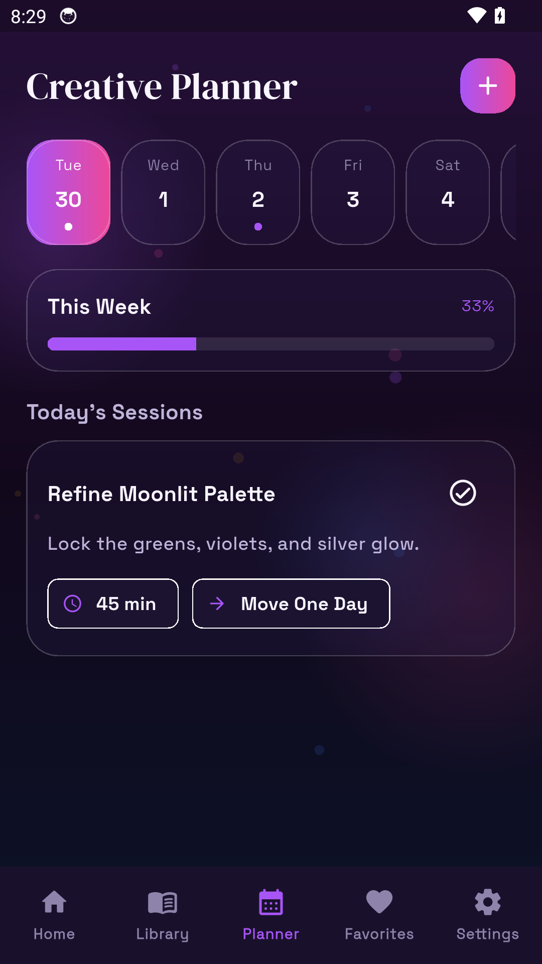 Creative planner screen